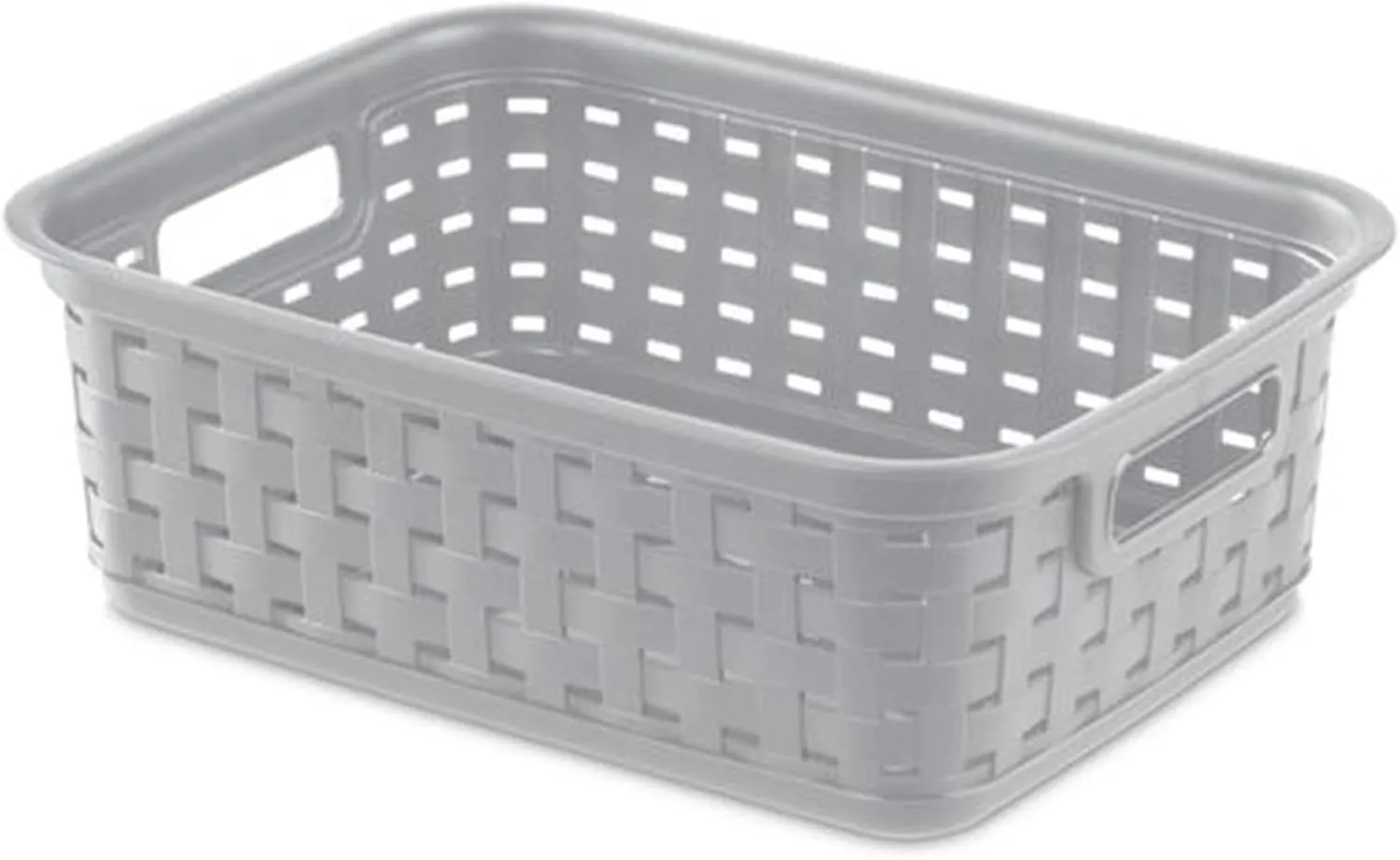 Sterilite 11 Inch Small Weave Open Bin Wicker Storage Basket Home Organizer Tote for Countertops, Bookshelves, and Closets, Cement, 8-Pack