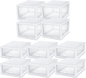 Sterilite 27 Qt (4 Pack) and 16 Qt (6 Pack) Clear Plastic Stackable Organizer Drawers, White