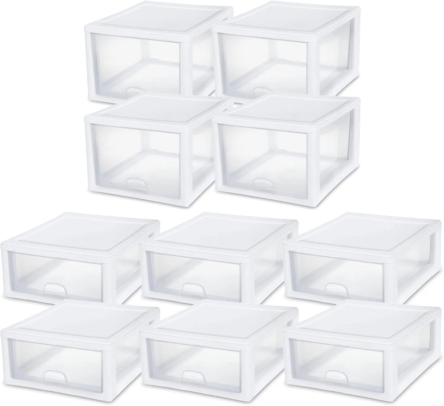 Sterilite 27 Qt (4 Pack) and 16 Qt (6 Pack) Clear Plastic Stackable Organizer Drawers, White