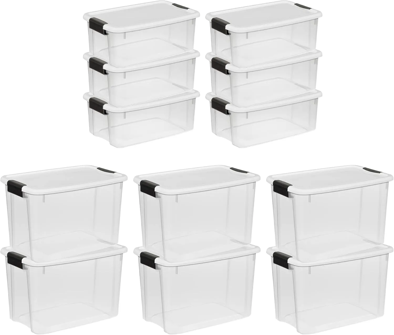 Sterilite 30 Quart (6 Pack) & 18 Quart (6 Pack) Clear Plastic Stackable Storage Container Bin Box Tote with White Latching Lid Organizing Solution