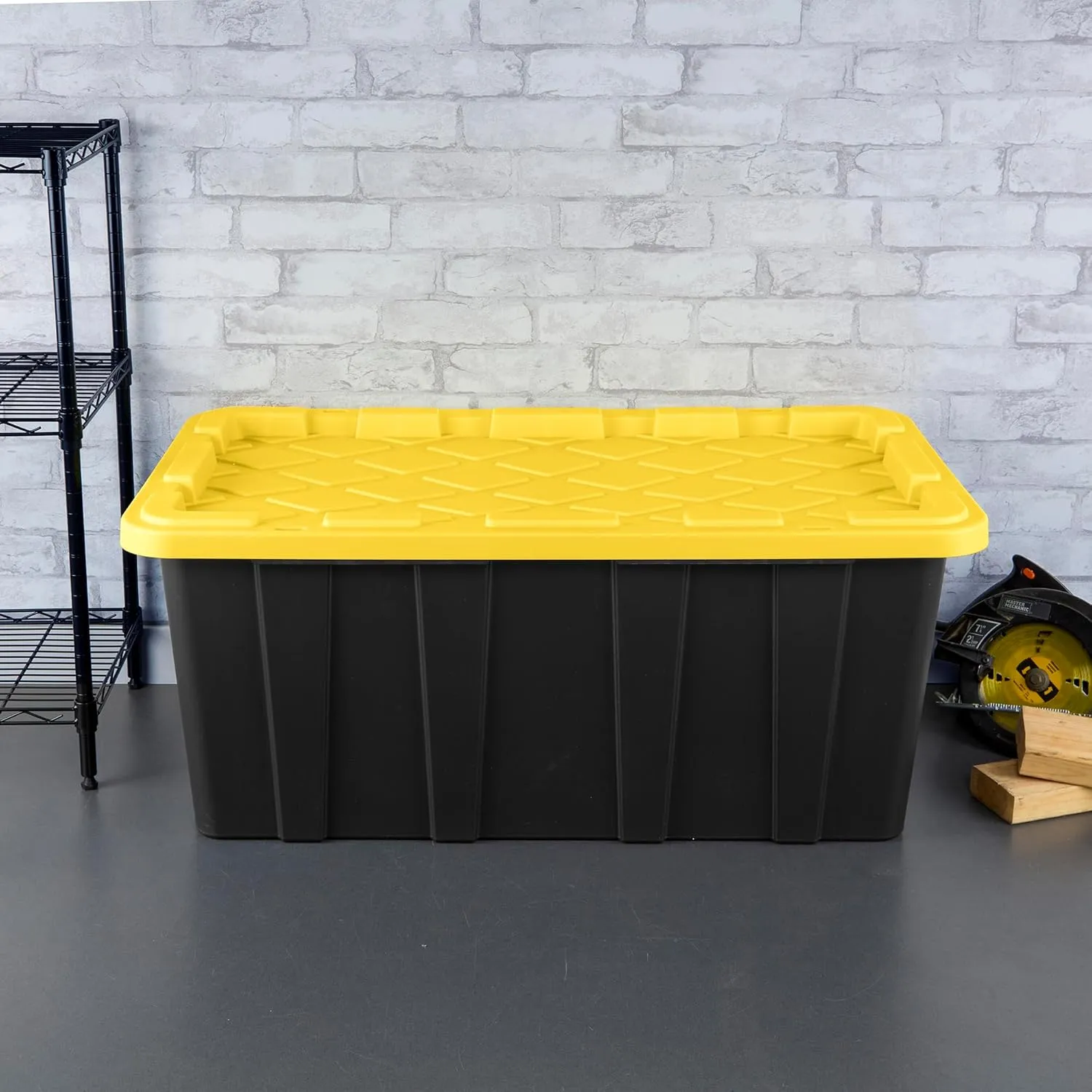 Sterilite 4-Pack Industrial Tote, Plastic Storage Container Bins with Lids, 38 Gallon - Heavy-Duty Organizing Containers for Closet, Bathroom, and Office