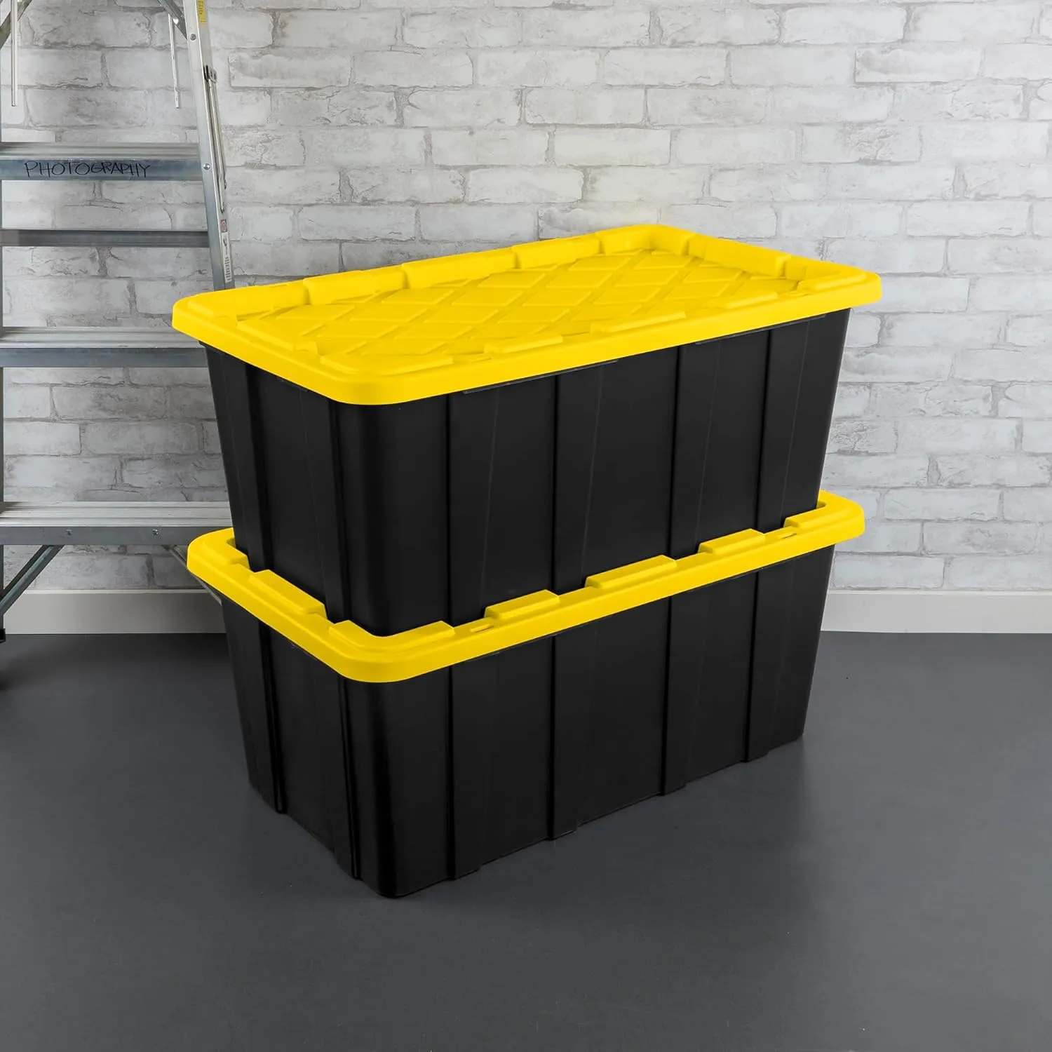 Sterilite 4-Pack Industrial Tote, Plastic Storage Container Bins with Lids, 38 Gallon - Heavy-Duty Organizing Containers for Closet, Bathroom, and Office