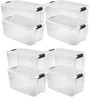 Sterilite 8 Pack Ultra Storage Totes, Lidded Plastic Containers, 116 Qt and 70 Qt, Clear