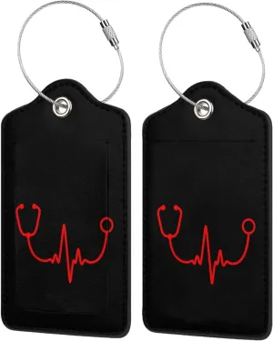 Stethoscope Heartbeat Luggage Tags for Travel, Stainless Steel & Leather, Personalized Engraved, Durable Bag Tags 1