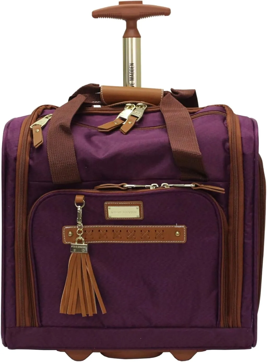 Steve Madden Designer 15 Inch Carry on Suitcase- Small Weekender Overnight Business Travel Luggage- Lightweight 2- Rolling Spinner Wheels Under Seat Bag for Women (Purple)