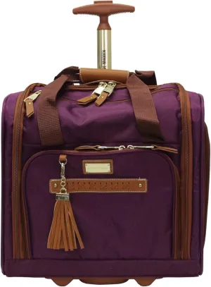 Steve Madden Designer 15 Inch Carry on Suitcase- Small Weekender Overnight Business Travel Luggage- Lightweight 2- Rolling Spinner Wheels Under Seat Bag for Women (Purple)