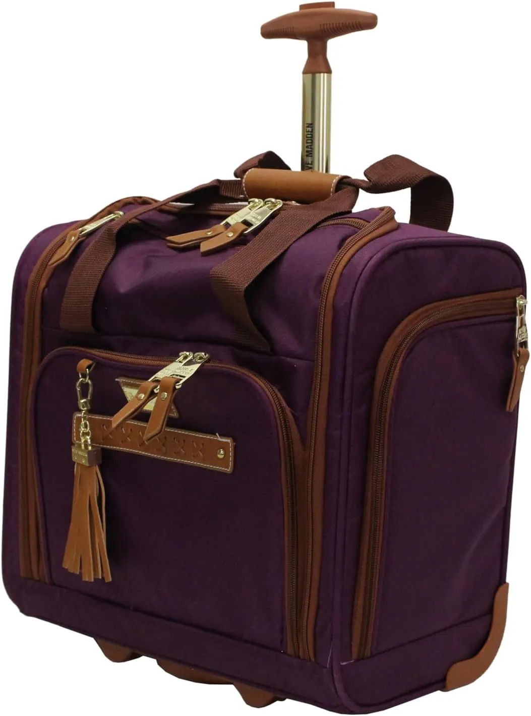 Steve Madden Designer 15 Inch Carry on Suitcase- Small Weekender Overnight Business Travel Luggage- Lightweight 2- Rolling Spinner Wheels Under Seat Bag for Women (Purple)
