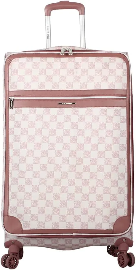 Steve Madden Designer Luggage - Checked Large 28 Inch Softside Suitcase - Expandable for Extra Packing Capacity - Lightweight Bag with Rolling Spinner Wheels (Chalet Pink, 28in)