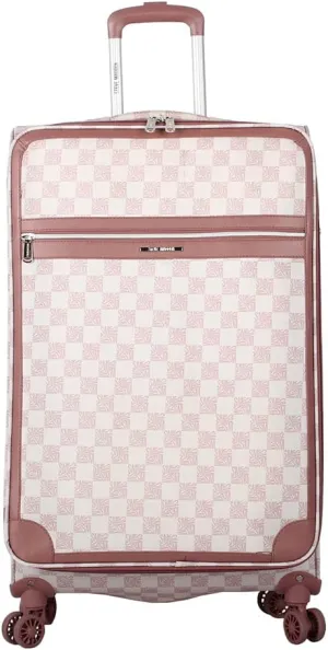 Steve Madden Designer Luggage - Checked Large 28 Inch Softside Suitcase - Expandable for Extra Packing Capacity - Lightweight Bag with Rolling Spinner Wheels (Chalet Pink, 28in)