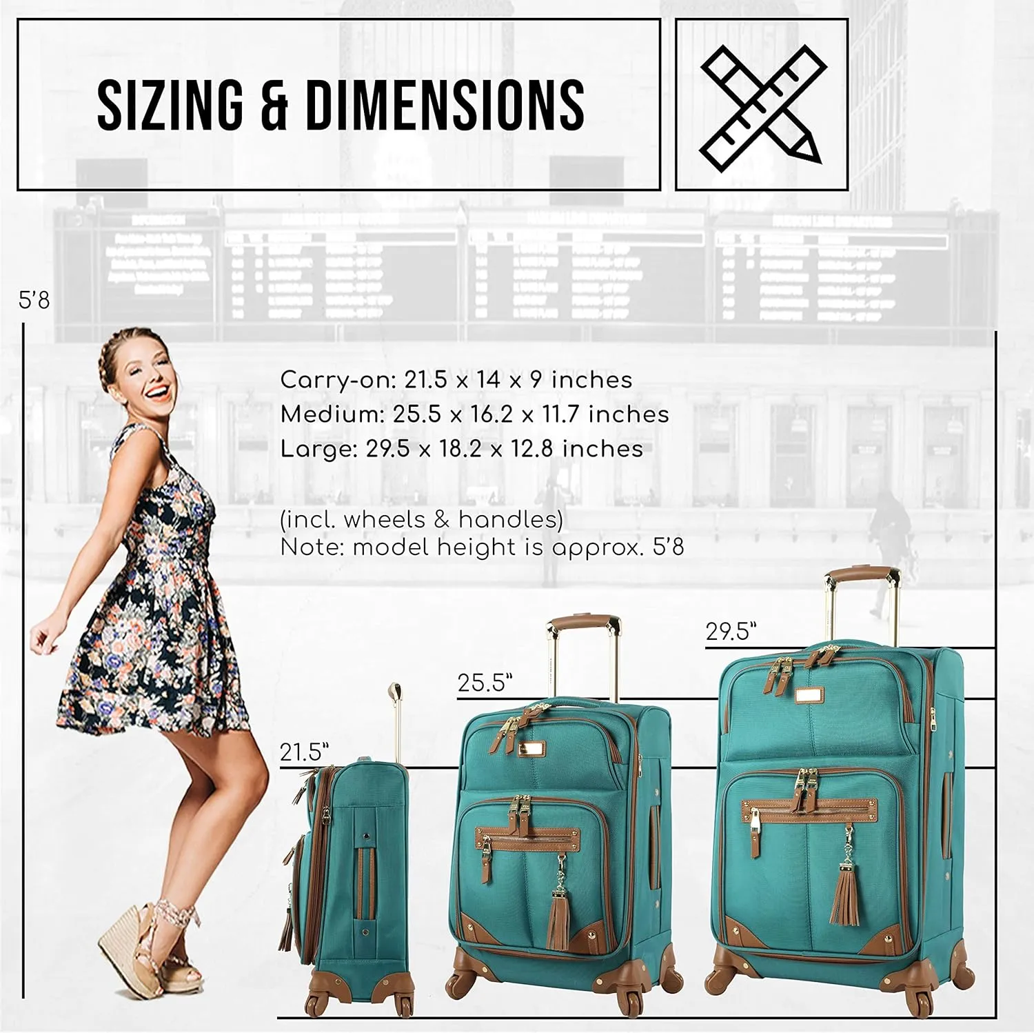 Steve Madden Designer Luggage - Checked Large 28 Inch Softside Suitcase - Expandable for Extra Packing Capacity - Lightweight Bag with Rolling Spinner Wheels (Harlo Teal Blue)