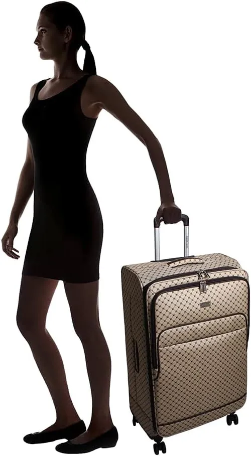 Steve Madden Designer Luggage - Checked Large 28 Inch Softside Suitcase - Expandable for Extra Packing Capacity - Lightweight Bag with Rolling Spinner Wheels (Noble Brown/Tan, 28in)