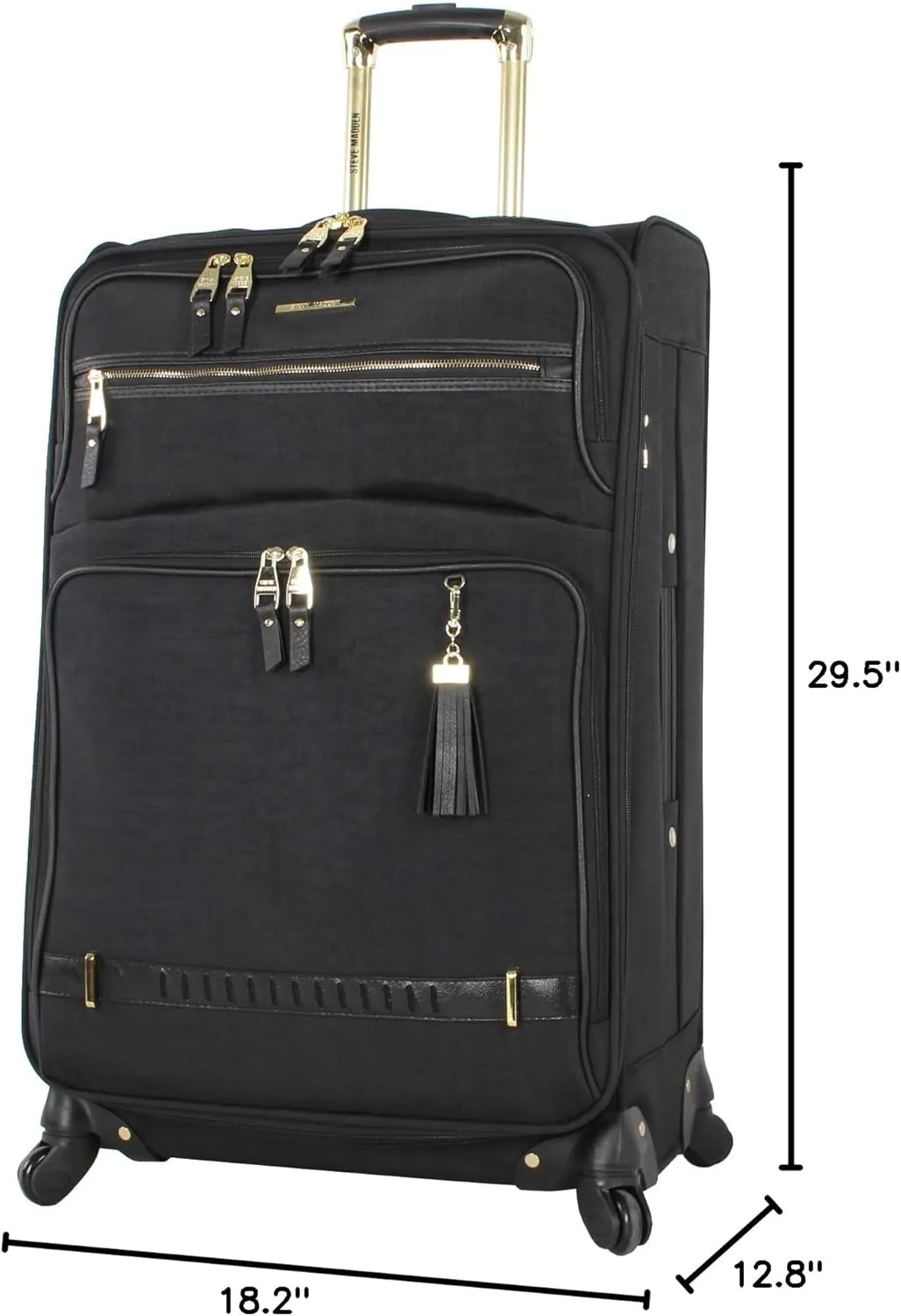 Steve Madden Designer Luggage - Checked Large 28 Inch Softside Suitcase - Expandable for Extra Packing Capacity - Lightweight Bag with Rolling Spinner Wheels (Peek-A-Boo Black)