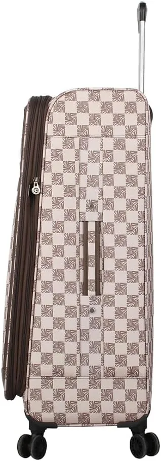 Steve Madden Designer Luggage - Checked Large 28 Inch Softside Suitcase - Softside Expandable Lightweight Suitcase Set with Rolling Spinner Wheels (Chalet Brown, 28in)
