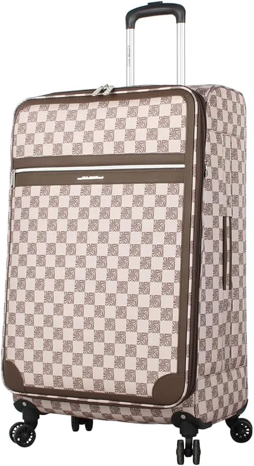 Steve Madden Designer Luggage - Checked Large 28 Inch Softside Suitcase - Softside Expandable Lightweight Suitcase Set with Rolling Spinner Wheels (Chalet Brown, 28in)