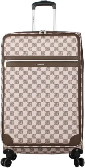 Steve Madden Designer Luggage - Checked Large 28 Inch Softside Suitcase - Softside Expandable Lightweight Suitcase Set with Rolling Spinner Wheels (Chalet Brown, 28in)