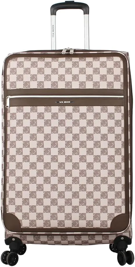 Steve Madden Designer Luggage - Checked Large 28 Inch Softside Suitcase - Softside Expandable Lightweight Suitcase Set with Rolling Spinner Wheels (Chalet Brown, 28in)
