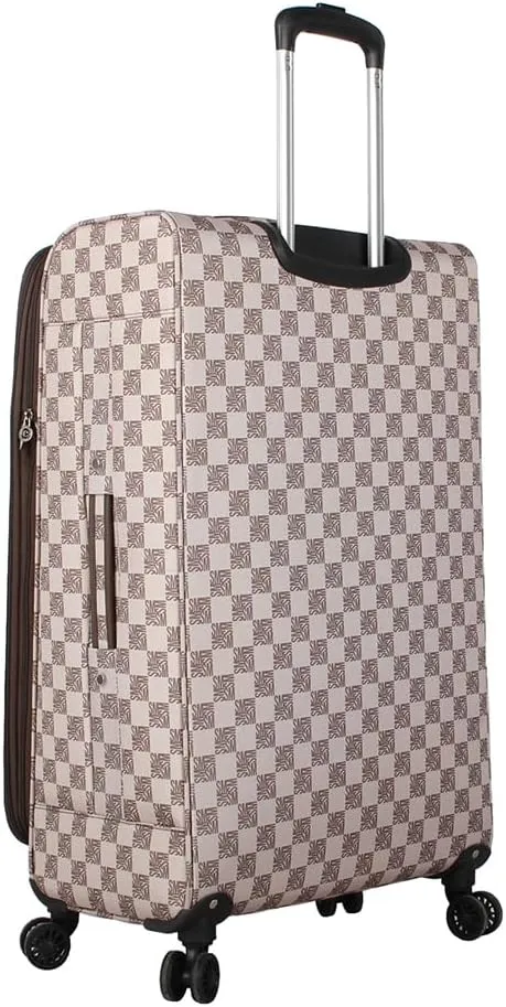 Steve Madden Designer Luggage - Checked Large 28 Inch Softside Suitcase - Softside Expandable Lightweight Suitcase Set with Rolling Spinner Wheels (Chalet Brown, 28in)