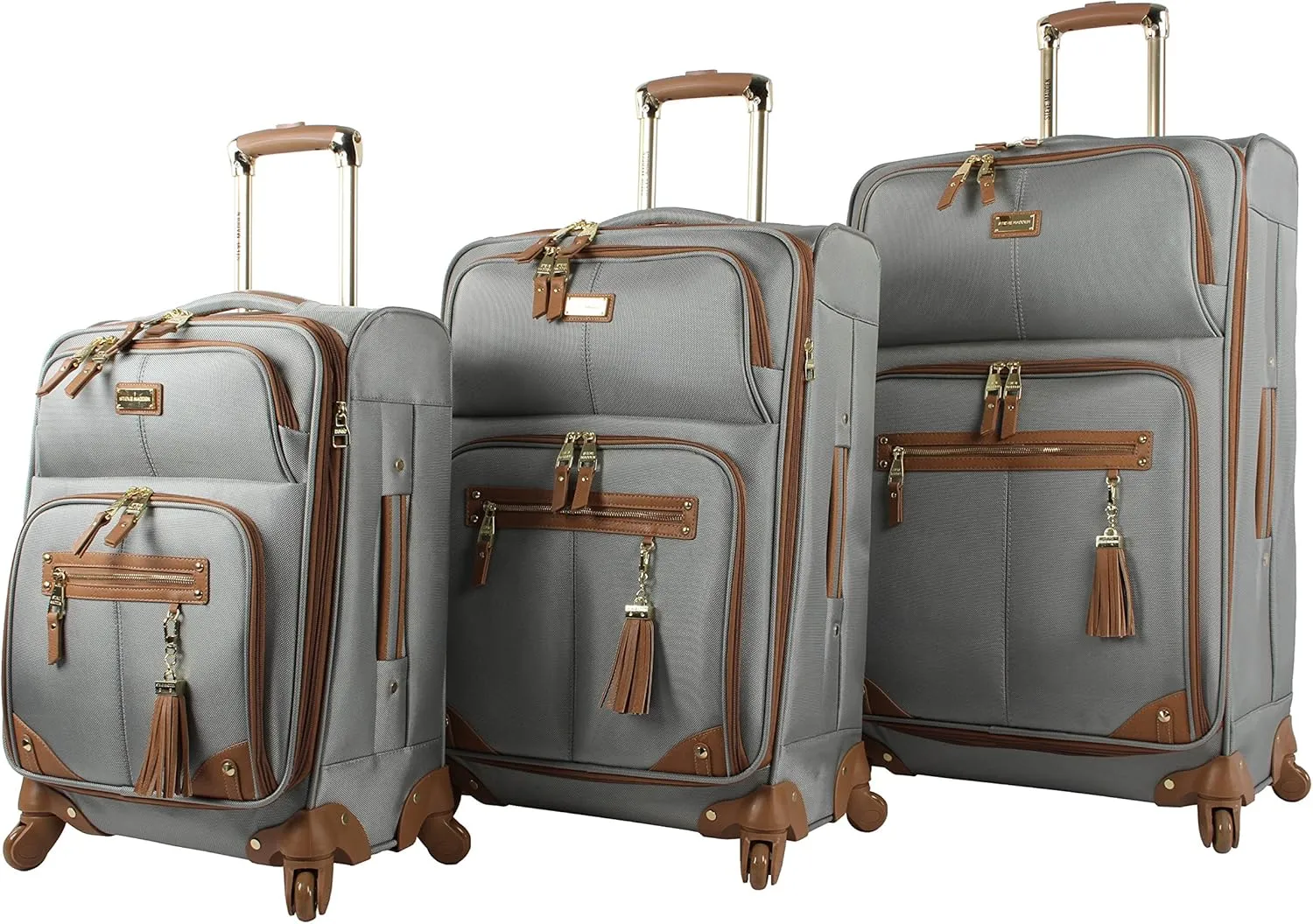 Steve Madden Designer Luggage Collection - 3 Piece Softside Expandable Lightweight Spinner Suitcase Set - Travel Set includes 20 Inch Carry on, 24 Inch & 28-Inch Checked Suitcases (Harlo Gray)