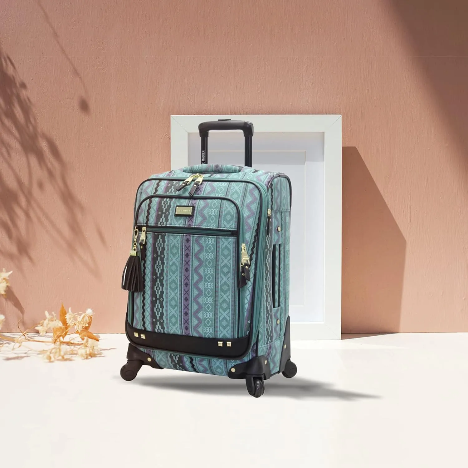 Steve Madden Designer Luggage Collection - Expandable 24 Inch Softside Bag - Durable Mid-sized Lightweight Checked Suitcase with 4-Rolling Spinner Wheels (Legends Turquoise)