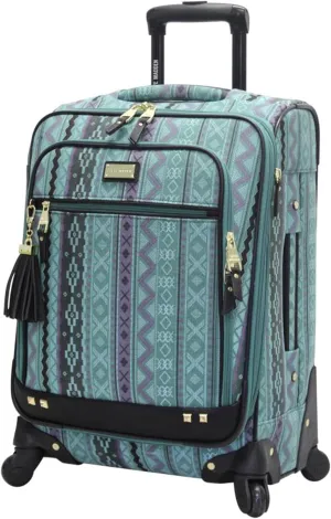 Steve Madden Designer Luggage Collection - Expandable 24 Inch Softside Bag - Durable Mid-sized Lightweight Checked Suitcase with 4-Rolling Spinner Wheels (Legends Turquoise)