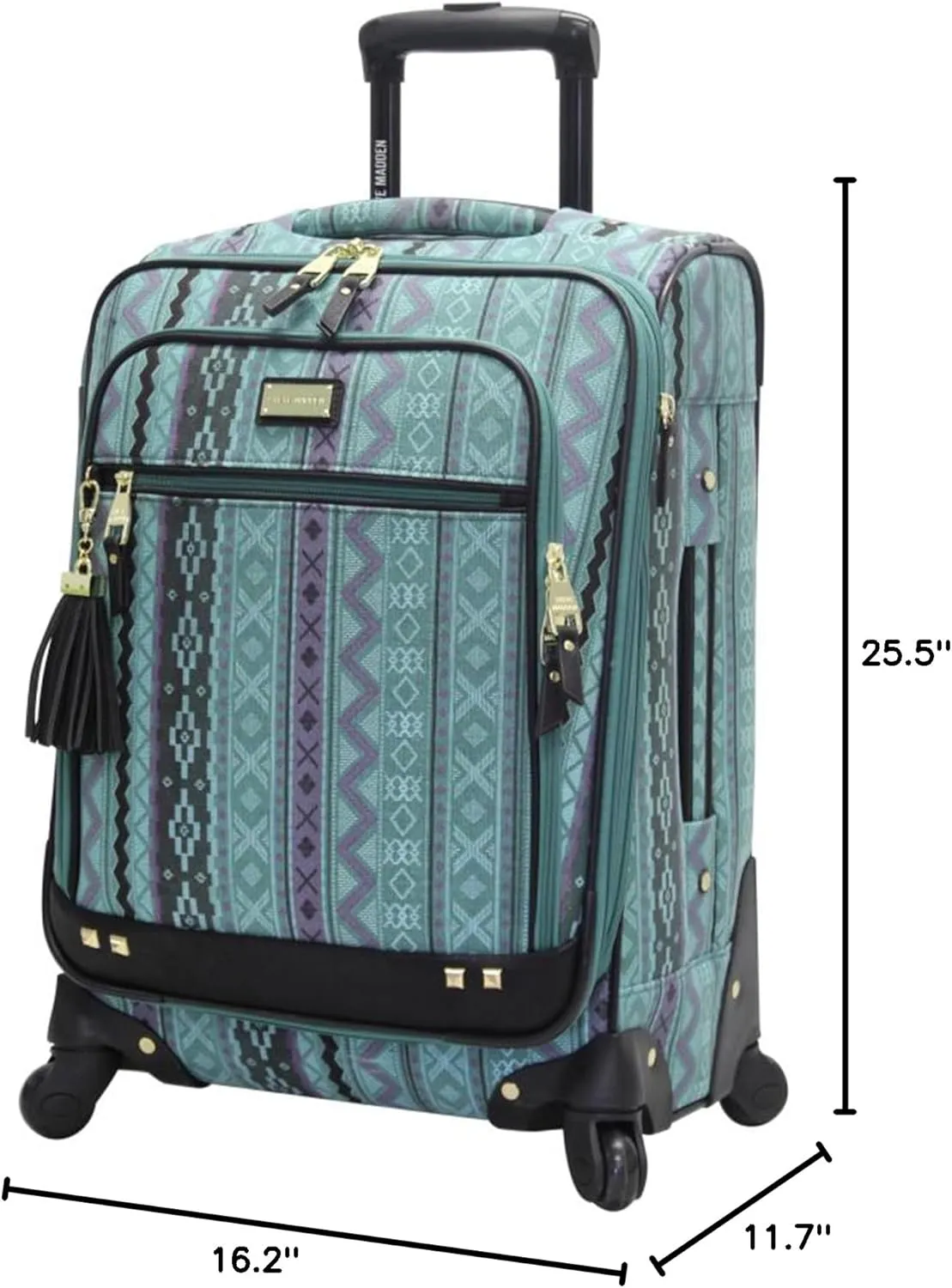 Steve Madden Designer Luggage Collection - Expandable 24 Inch Softside Bag - Durable Mid-sized Lightweight Checked Suitcase with 4-Rolling Spinner Wheels (Legends Turquoise)