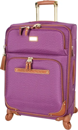 Steve Madden Designer Luggage Collection - Expandable 28 Inch Softside Bag for Men & Women - Durable Lightweight Checked Suitcase with 4-Rolling Spinner Wheels (Global Purple)