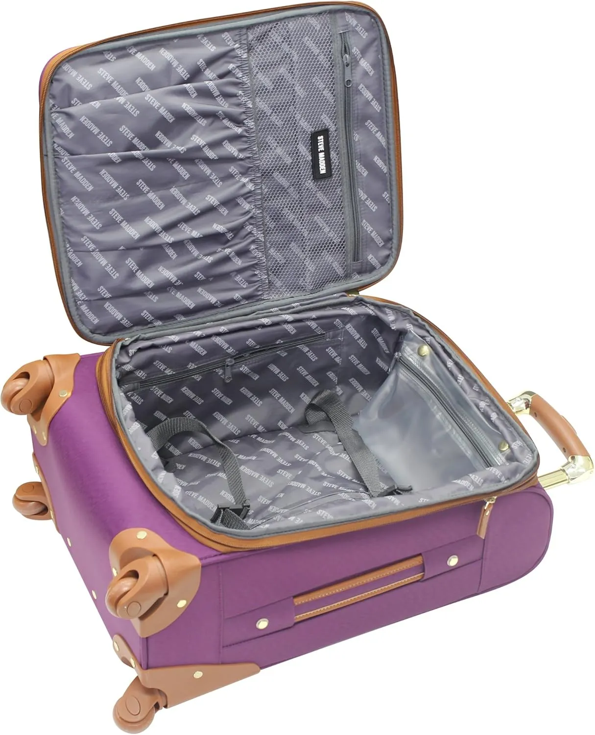 Steve Madden Designer Luggage Collection - Expandable 28 Inch Softside Bag for Men & Women - Durable Lightweight Checked Suitcase with 4-Rolling Spinner Wheels (Global Purple)