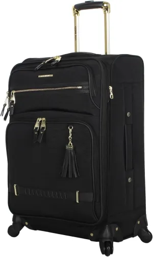 Steve Madden Designer Luggage Collection - Lightweight 24 Inch Expandable Softside Suitcase - Mid-size Rolling 4-Spinner Wheels Checked Bag (Black, 24in)