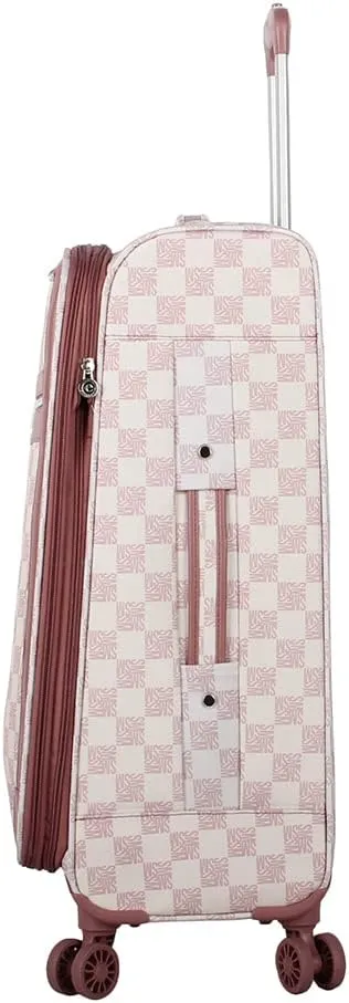Steve Madden Designer Luggage Collection - Lightweight 24 Inch Expandable Softside Suitcase - Mid-size Rolling 4-Spinner Wheels Checked Bag (Chalet Pink, 24in)