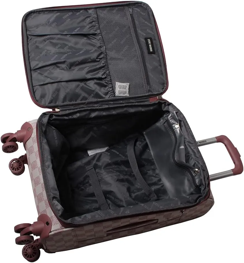 Steve Madden Designer Luggage Collection - Lightweight 24 Inch Expandable Softside Suitcase - Mid-size Rolling 4-Spinner Wheels Checked Bag (Chalet Pink, 24in)