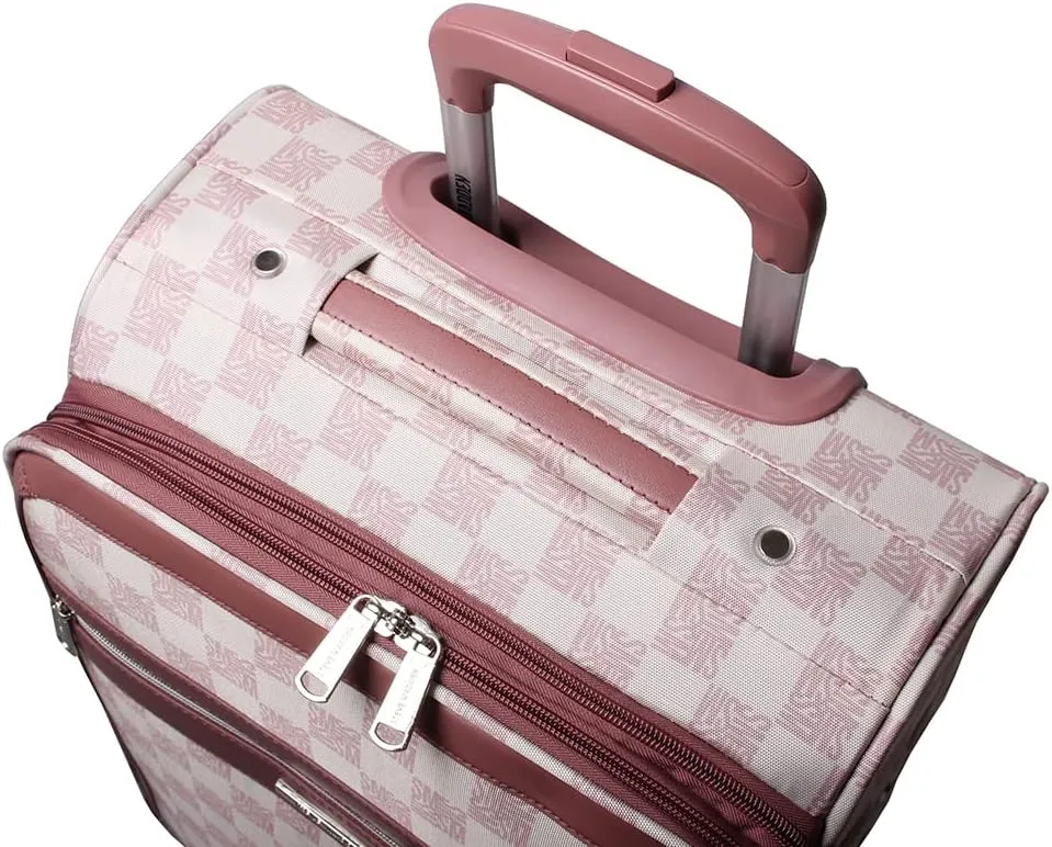 Steve Madden Designer Luggage Collection - Lightweight 24 Inch Expandable Softside Suitcase - Mid-size Rolling 4-Spinner Wheels Checked Bag (Chalet Pink, 24in)