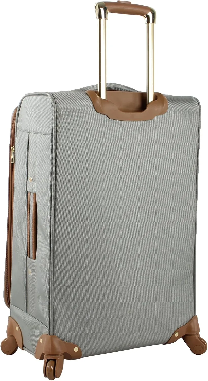 Steve Madden Designer Luggage Collection - Lightweight 24 Inch Expandable Softside Suitcase - Mid-size Rolling 4-Spinner Wheels Checked Bag (Harlo Gray)