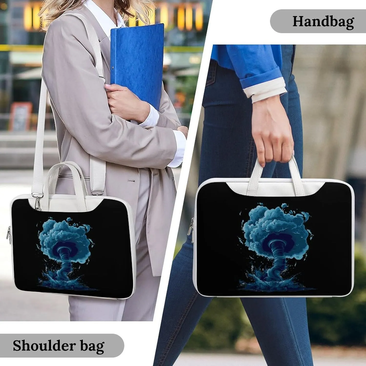 Storm Tornado Twister Hurricane Laptop Bag PU Leather Computer Tote Bag Carrying Case Messenger Bag with Handle
