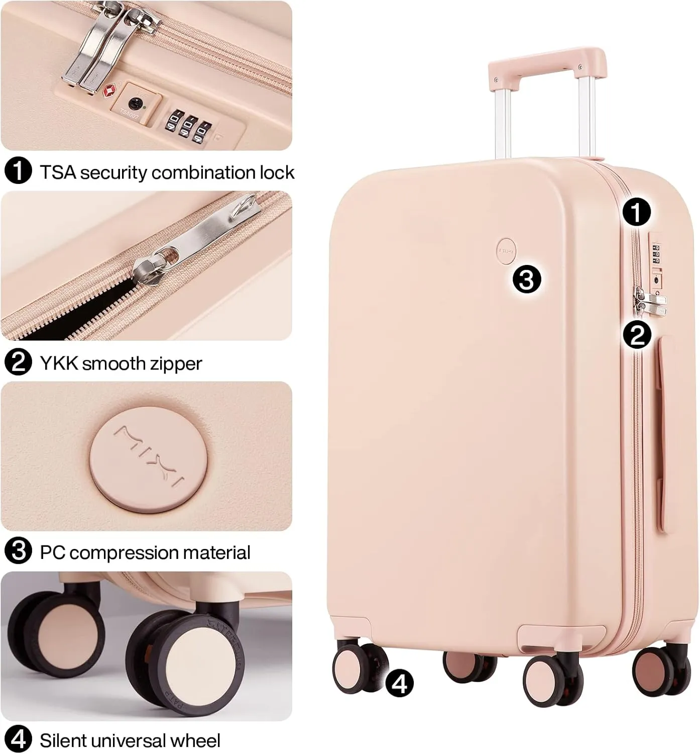 Suitcase Luggage with Spinner Wheels, Mixi Hardside Rolling Suitcase PC with Cover & TSA Lock Lightweight Travel Case