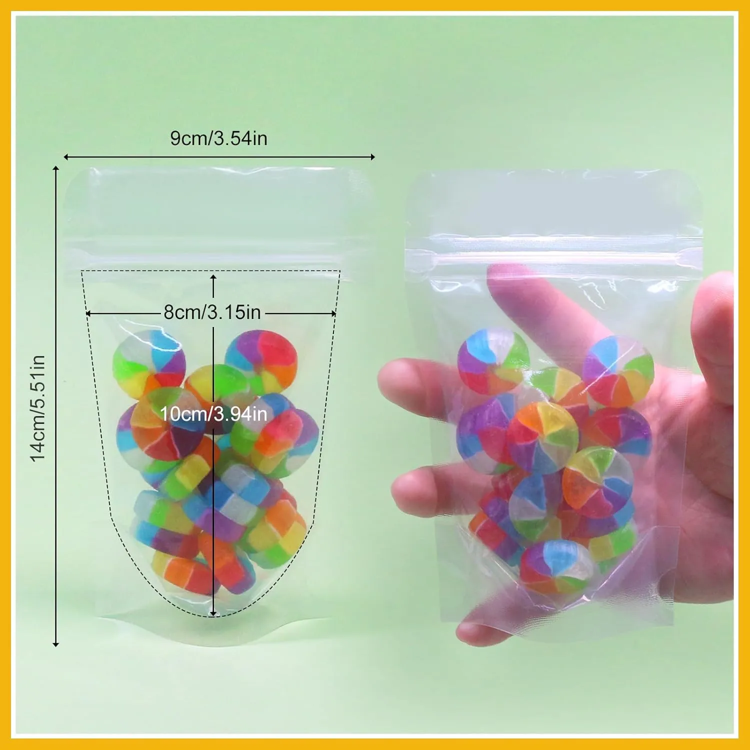 SumDirect 100pcs 3.5x5.5 Inches Clear Stand Up Food Bags, Self-Sealing Zipper Stand-up Food Pouches Snack Packing Bag with Tear Notch Heat Resealable for Storing, Cookie, Snack Tea and Drinking
