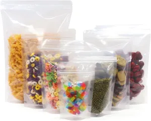 SumDirect 100pcs 3.5x5.5 Inches Clear Stand Up Food Bags, Self-Sealing Zipper Stand-up Food Pouches Snack Packing Bag with Tear Notch Heat Resealable for Storing, Cookie, Snack Tea and Drinking