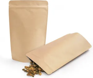 SumDirect Kraft Stand Up Pouches - 50 Pack 6x9inch Self-Sealing Zipper Food Storage Reusable Bags with Foil Lined for Home or Business