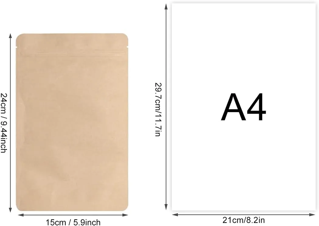 SumDirect Kraft Stand Up Pouches - 50 Pack 6x9inch Self-Sealing Zipper Food Storage Reusable Bags with Foil Lined for Home or Business