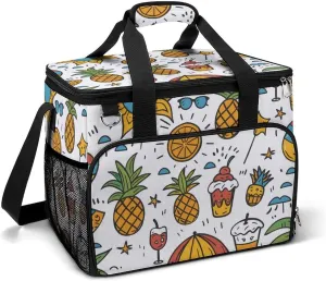 Summer Pineapple Ice Cream Orange Juice Portable Cooler Bag Lunch Box Container Crossbody Insulated Tote Bag for Work Camping Outdoor