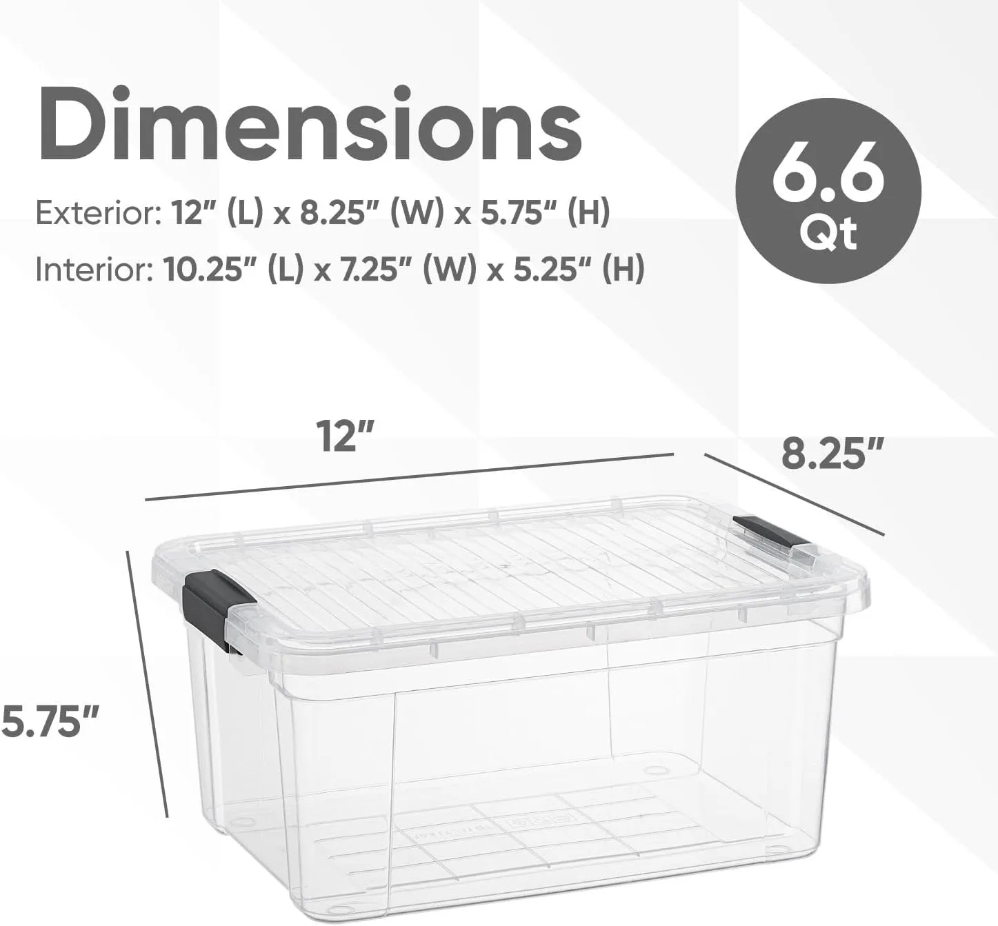Superio Clear Plastic Storage Bin with Lid, 6.6 Qt, Non-Toxic, BPA Free, Odor Free, Organizer Storage Box, Stackable Plastic Tote for Home, Garage, School, and Office