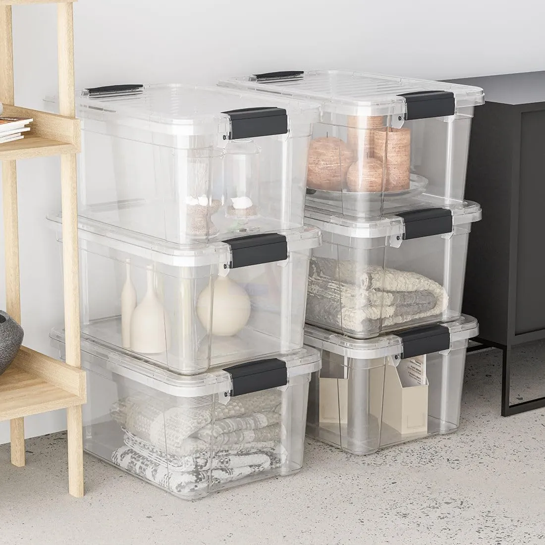 Superio Clear Plastic Storage Bin with Lid, 6.6 Qt, Non-Toxic, BPA Free, Odor Free, Organizer Storage Box, Stackable Plastic Tote for Home, Garage, School, and Office