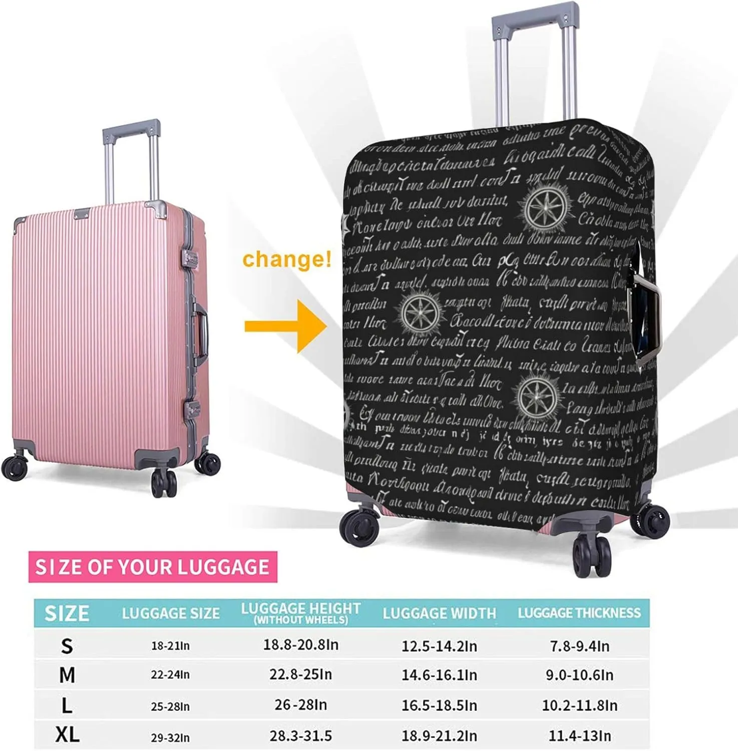 Supernatural Inspiration Trolley suitcase protective cover, elastic fabric, anti-scratch and dust-proof, unique pattern design, zipper opening and closing, no wheel jam