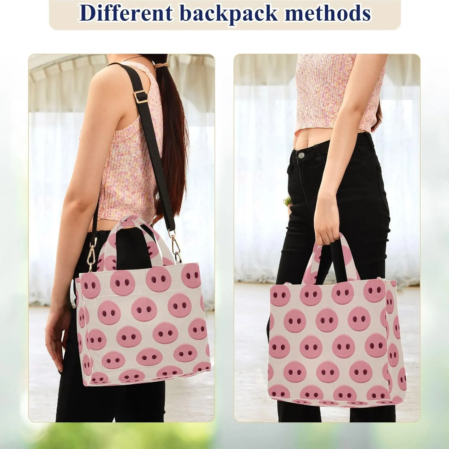 Sweet Pink Pig Nose Funny Crossbody Tote Bag Handbag for Work Travel Gym Shopping