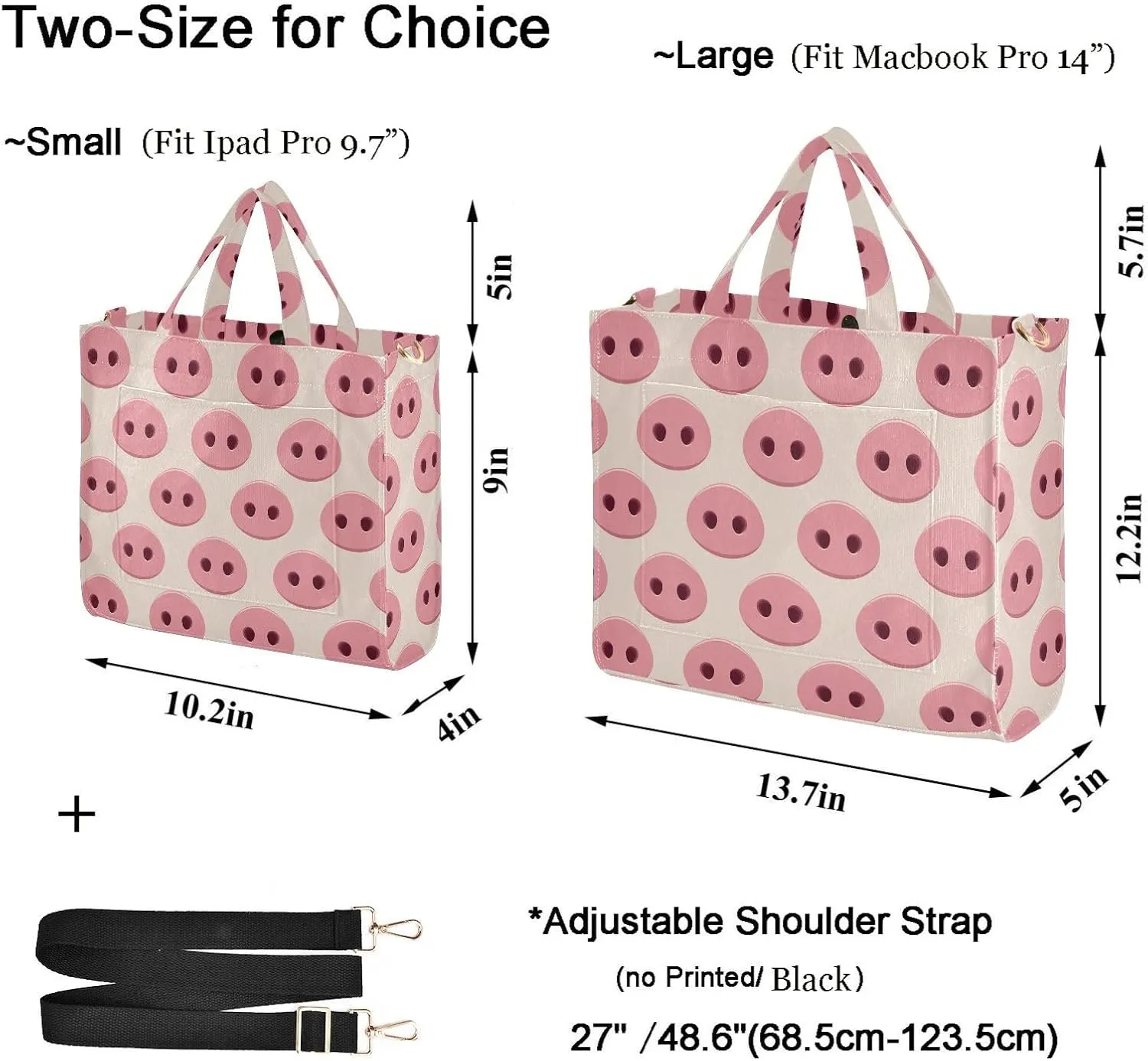 Sweet Pink Pig Nose Funny Crossbody Tote Bag Handbag for Work Travel Gym Shopping