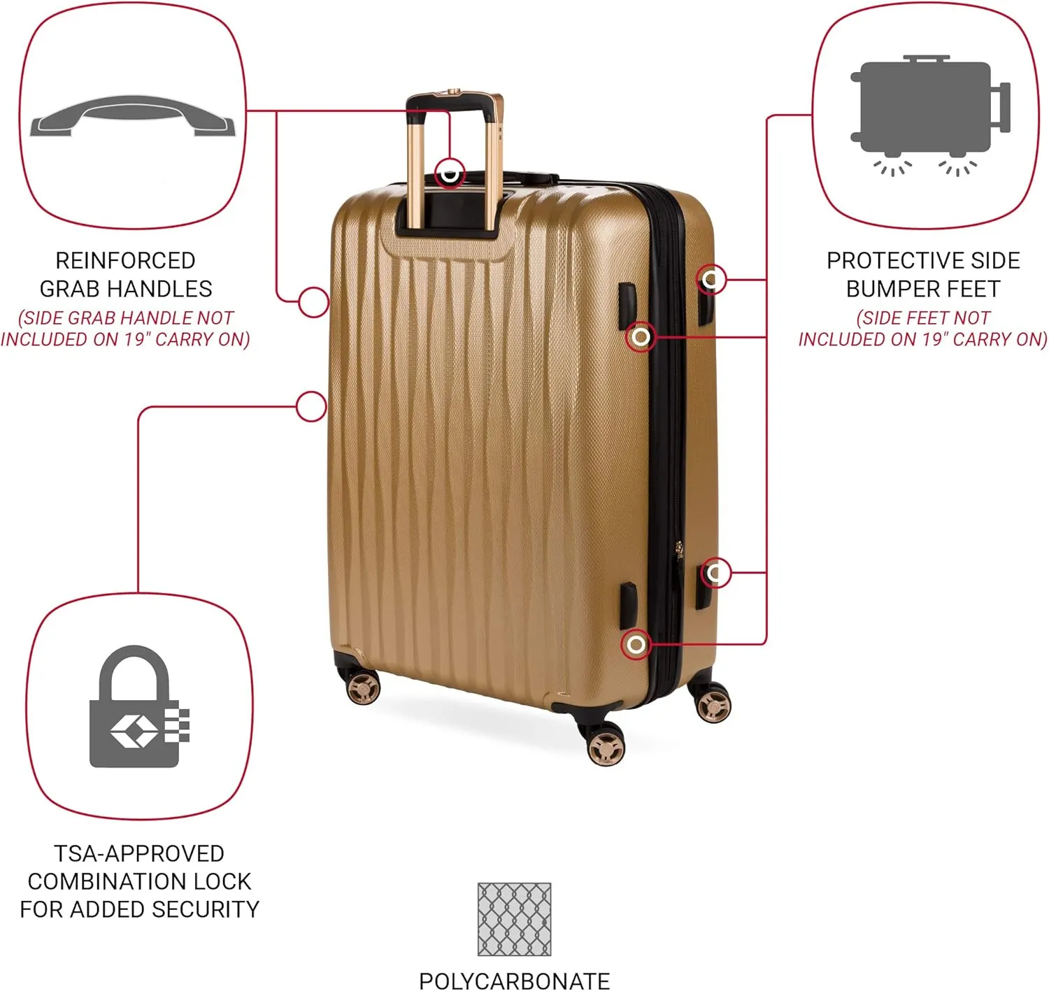 SwissGear 7272 Energie Expandable Hardside Luggage with Spinner Wheels and TSA Lock, Gold, Checked-Large 27-Inch