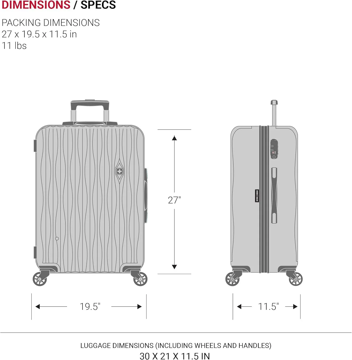 SwissGear 7272 Energie Expandable Hardside Luggage with Spinner Wheels and TSA Lock, Gold, Checked-Large 27-Inch