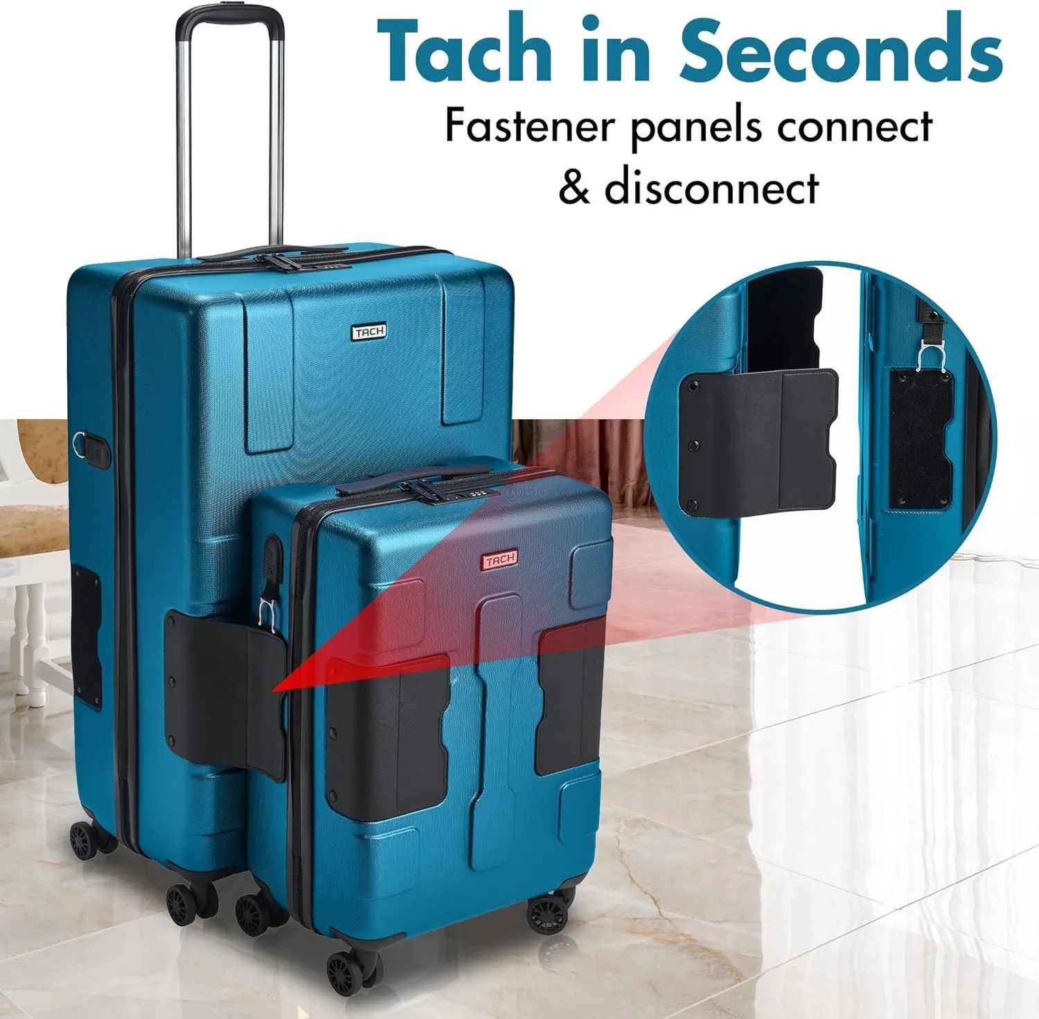 Tach V3.1 Hard Shell 2 Piece Luggage Set - 20 & 28 inch Luggage | Carry On & Large Checked Suitcases | Patented Built-In Connecting System | Rolling Suitcase Links 9 Bags (Sky Blue)