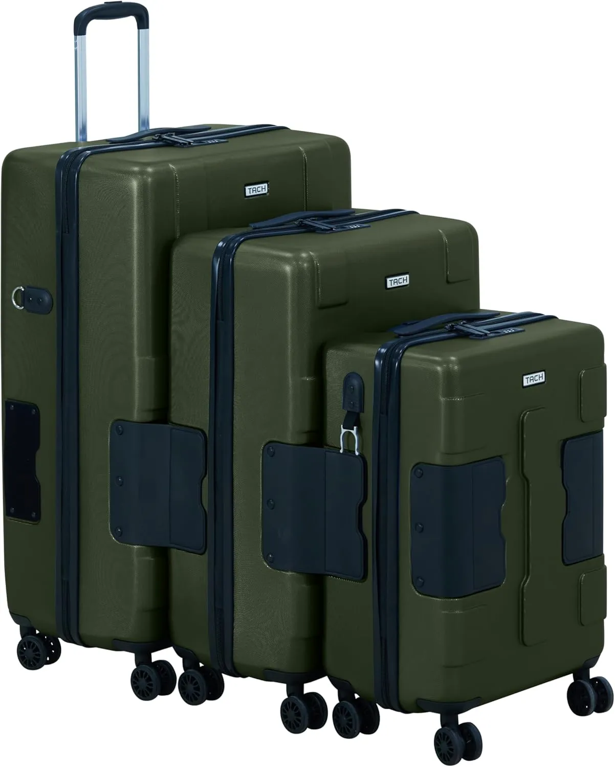 Tach V3.1 Hard Shell 3 Piece Luggage Set - 20, 24 & 28 inch Luggage | Carry On, Medium & Large Checked Suitcases | Patented Built-In Connecting System | Rolling Suitcase Links 9 Bags (Green)