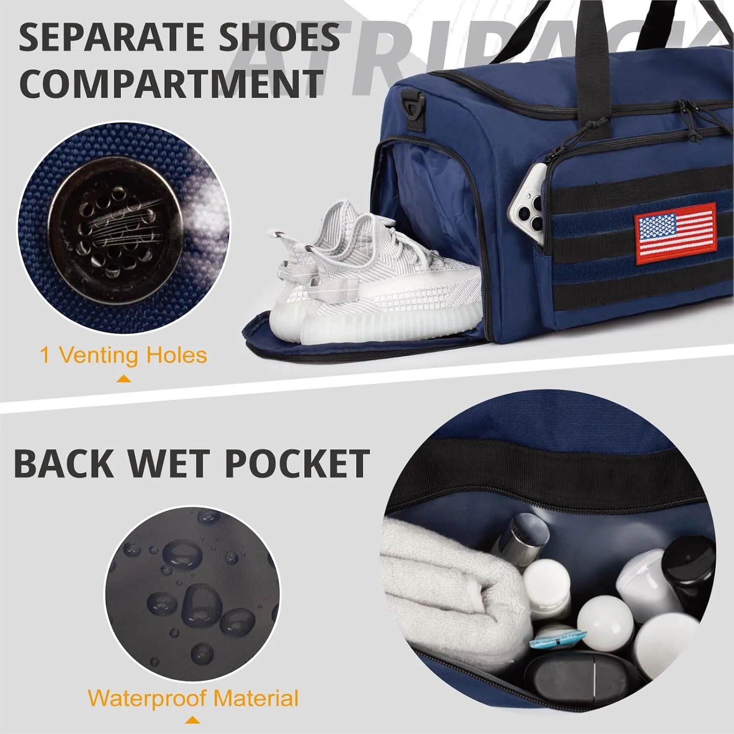 Tactical Gym Bag For Men, 40L Large Capacity Duffle Bags With Shoes Compartment, Sports Bag With Wet Compartment, Multi-Functional Weekend Bags Suitable For Travel, Camping,Hiking