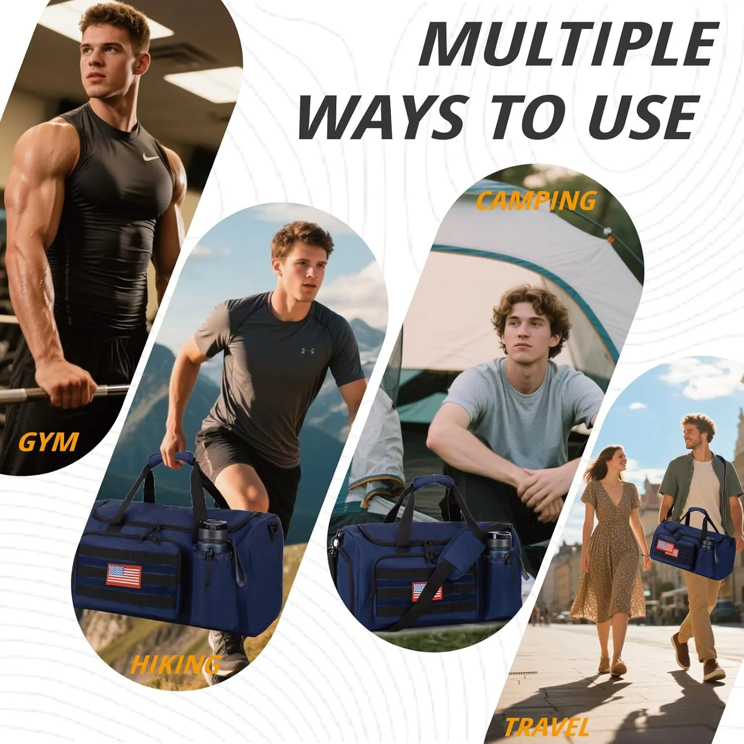 Tactical Gym Bag For Men, 40L Large Capacity Duffle Bags With Shoes Compartment, Sports Bag With Wet Compartment, Multi-Functional Weekend Bags Suitable For Travel, Camping,Hiking
